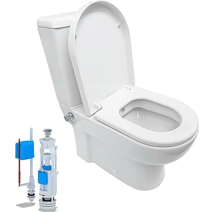 Belvit Stand-WC Dusch/Taharet Kombination, Komplett-Set mit Spülkasten, Softclose-Deckel, integrierte Mischarmatur, wahlweise Wand- oder Bodenabgang, leiser Spülvorgang, Weiß – Bild 1