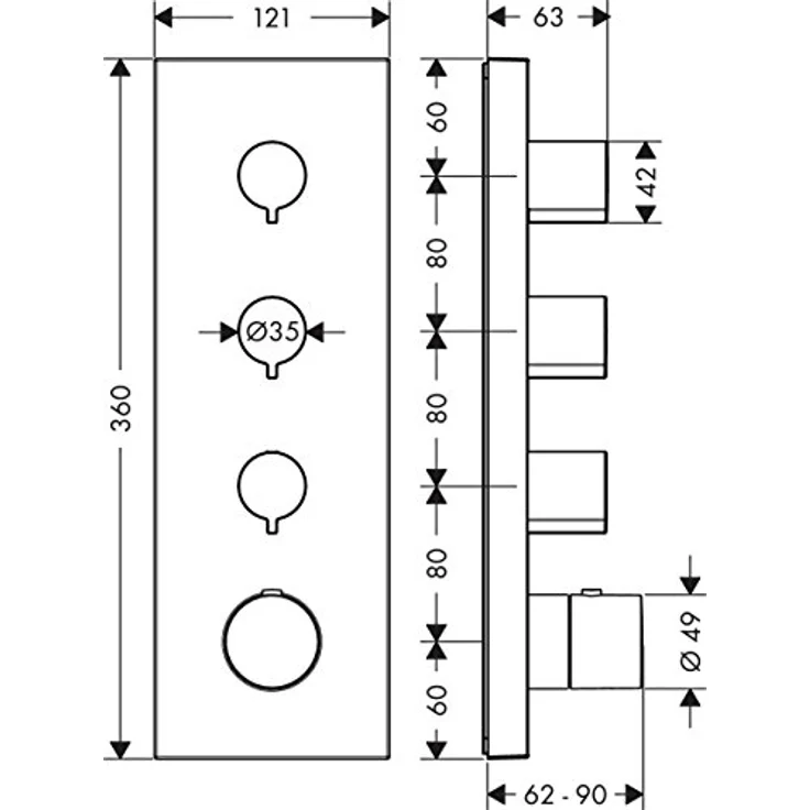 AXOR ShowerCollection Unterputz Thermostatmodul, für 3 Funktionen, Chrom – Bild 2