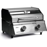 Grillfürst Camping Gasgrill G201E - 2-Brenner Edelstahl Balkon Gasgrill mit Sichtscheibe, Kleiner Outdoor Tisch-Gasgrill, doppelwandiger Gas Griller mit Druckregler