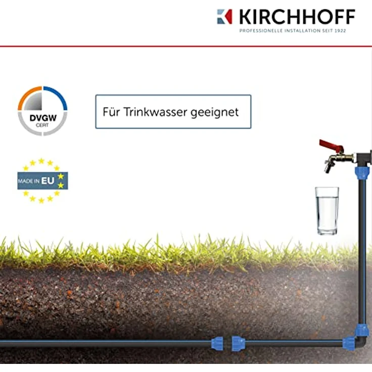 Kirchhoff Wasserleitung für Gartenbewässerung 25 mm x 100 m | PE Rohr für Sprinklersystem | Verlegerohr HDPE | DVGW | Trinkwasserleitung | Made in EU – Bild 5