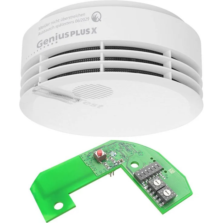 Hekatron Genius Plus X, Funk-Rauchwarnmelder mit 10 Jahres-Batterie und Funkmodul Basis X für drahtlose Vernetzung