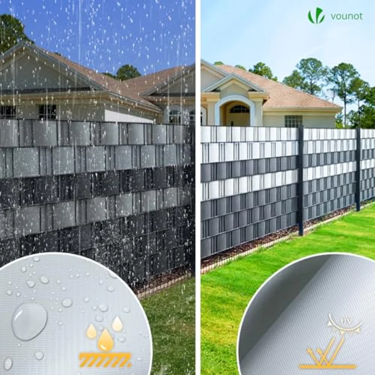 VOUNOT PVC Sichtschutzstreifen für Doppelstabmatten 140m x 19cm, 80 Befestigungsclips, Sichtschutz Zaunfolie für Stabmattenzaun, Gartenzaun, Zaun, Hellgrau – Bild 6