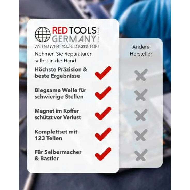 Red Tools Feinmechanik Bit-Set mit Schraubendreher, Präzisionsbits & Demontage-Zubehör - Reparatur-Set für Smartphone, Laptop, Computer - 119 Teile – Bild 4