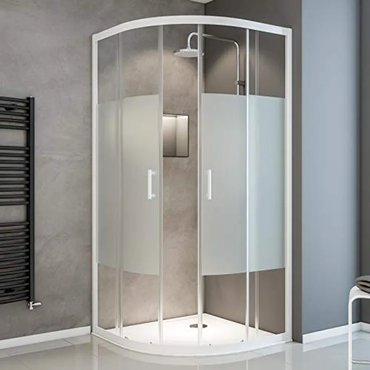 Schulte Sunny Runddusche, 90 x 90 x 190 cm, 5 mm Sicherheitsglas Dekor Dezent light, Alpinweiß, Duschkabine zur Montage auf Duschwanne und Fliesen, EP395618 04 117