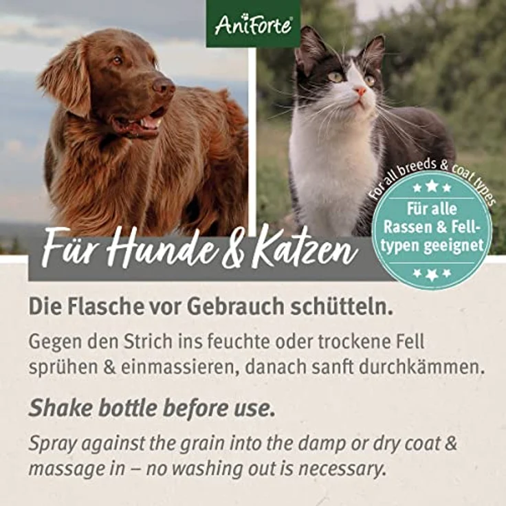 AniForte Fellharmonie Pflegespray Kokos 200 ml – Sanfte Fellpflege für Hunde & Katzen, Entfilzungsspray & Kämmhilfe, für glänzendes Fell mit Kokosduft – Bild 4