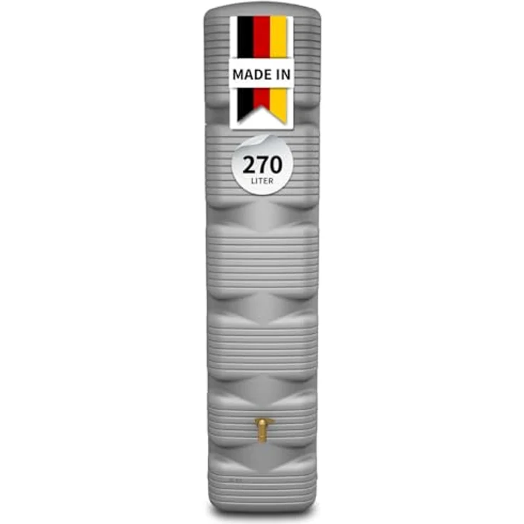 4rain Quadro Regentonne 270 Liter, betongrau, Wandtank aus witterungsbeständigem Recyclingkunststoff mit vielseitiger Wasserentnahme und platzsparendem Design – Bild 1