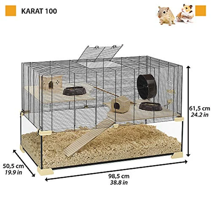 Ferplast Käfig für Hamster oder Mäuse KARAT 100 Kleine Nagetiere, Zwei Ebenen mit Zubehör, aus Glas und Metallgitter, 98,5 x 50,5 x h 61,5 cm. – Bild 2