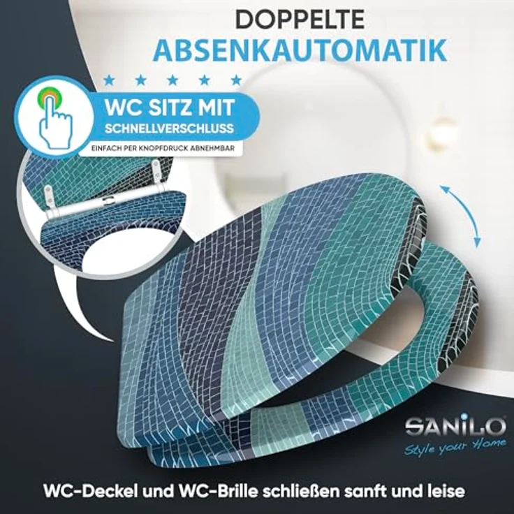 Sanilo WC Sitz Top Fix Marin, mit Absenkautomatik, bruchfestem Holz und antibakterieller Beschichtung – Bild 3