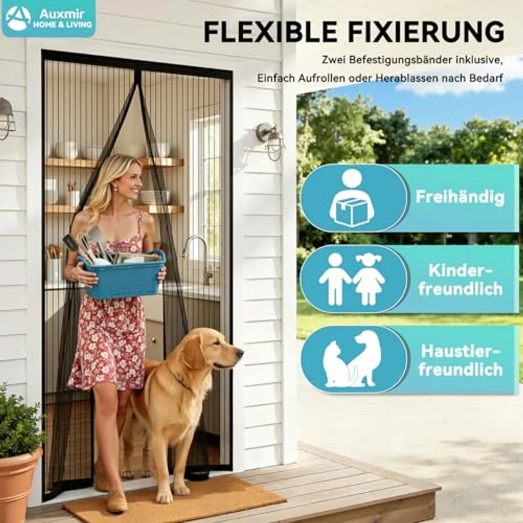 Auxmir Fliegengitter Balkontür Magnet Insektenschutz mit verstärkten Magneten, 80x200cm, Klebemontage ohne Bohren, schwarz – Bild 5