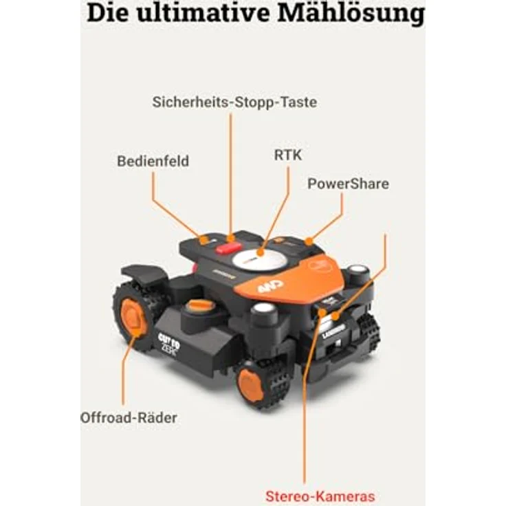 Worx Mähroboter 'Landroid Vision Cloud 4WD WR344', Allrad-Antrieb, bis 4000 m², präzise RTK Cloud Positionierung, App-Steuerung, Schnitt-Höhenverstellung – Bild 10