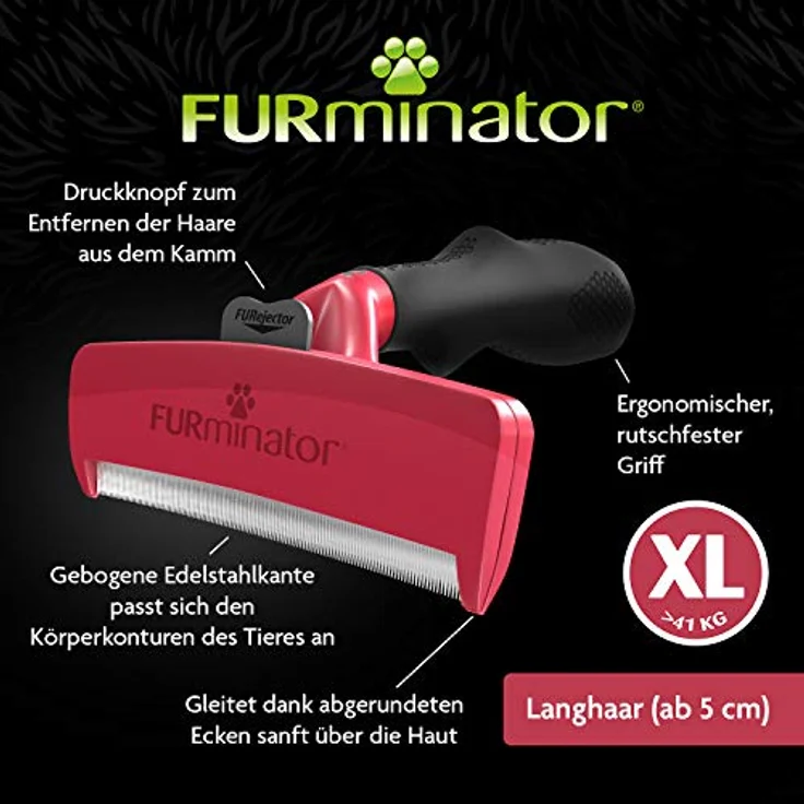 FURminator deShedding-Tool Hund Gröߟe XL Langhaar - Hundebürste für sehr große Hunde zur Entfernung der Unterwolle - Verbessertes Design – Bild 4