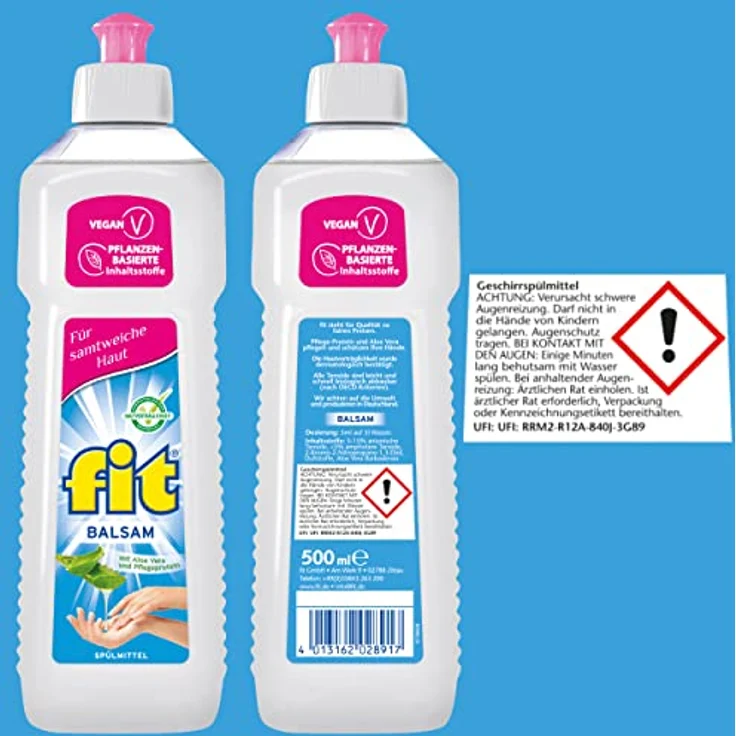 FIT fit Spülmittel Balsam 500ml, hautverträgliches Geschirrspülmittel mit Aloe Vera und Pflegeprotein, sparsam im Verbrauch – Bild 5
