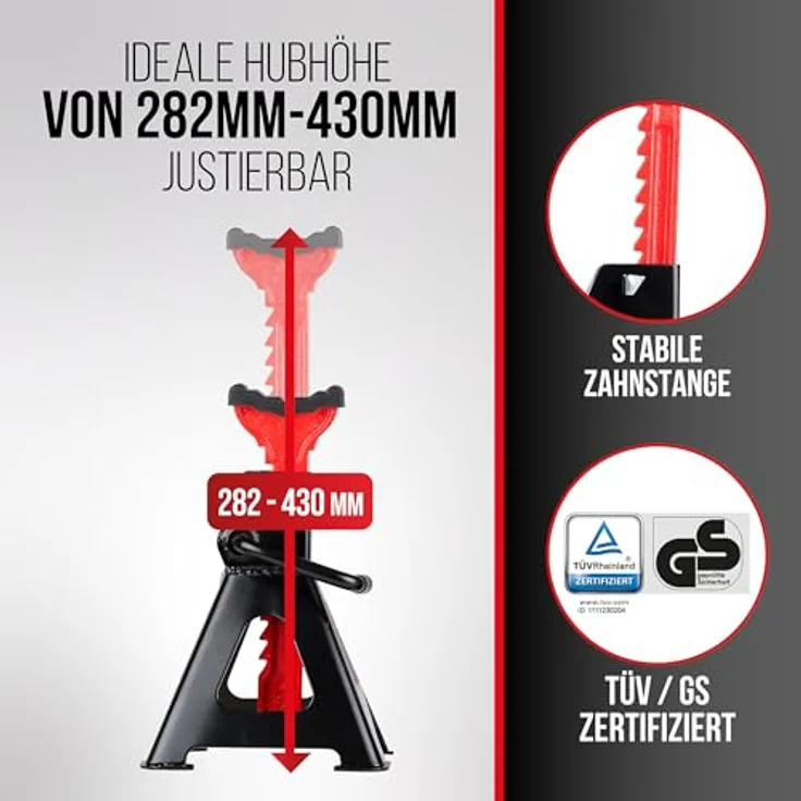 HEYNER® Unterstellbock 2er Set, Höhenverstellbar von 282-430 mm, mit Gummiauflage, Traglast 2t, für PKW & SUV – Bild 2