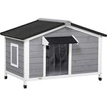 PawHut Hundehütte aus Holz, Hundehaus mit zu öffnendem Asphaltdach und abnehmbarem Boden, Outdoor Hundehaus Kleintierhaus für kleine, mittelgroße Hunde, Draußen, Grau, 109 x 79 x 72 cm