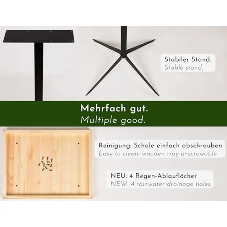 WONDERMAKE® Design Vogelhaus mit Ständer aus Metall und Holz wetterfest, modernes Vogelfutterhaus groß Metalldach stehend, Vogelhäuschen Futterhaus für Vögel zum Stellen XL – Bild 4