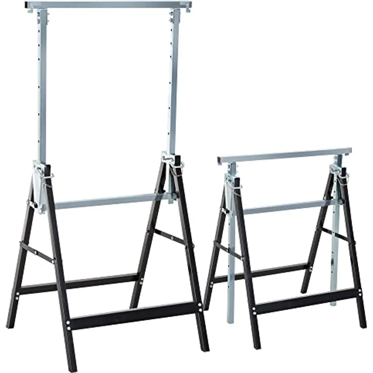 HOMCOM 2 x Gerüstbock Unterstellbock, höhenverstellbar bis 200kg, Stahl Schwarz, 68 x 58 x 80-130 cm, klappbar