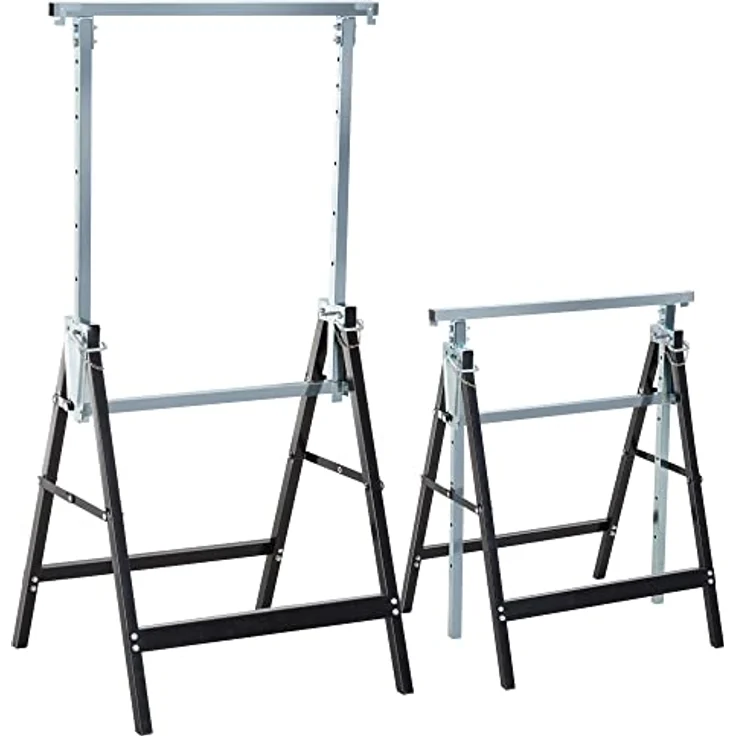 HOMCOM 2 x Gerüstbock Unterstellbock, höhenverstellbar bis 200kg, Stahl Schwarz, 68 x 58 x 80-130 cm, klappbar – Bild 1