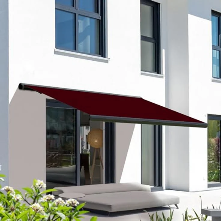 Four & More Eclipse Vollkassettenmarkise elektrisch 3,0x2,5 m basaltgraues Gehäuse Markise Balkon Terrassenüberdachung Gelenkarm Polyacryltuch UV-Schutz 50+ Smarthome-fähiger Dooya Motor, Markisentuch: Beere – Bild 2
