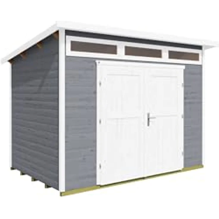 Weka Gartenhaus 264 Gr. 3, 21 mm, grau, BxT: 330x249 cm, Massivholz-Pultdach mit nordischem Fichtenholz, große Doppeltür, Oberlichter – Bild 2