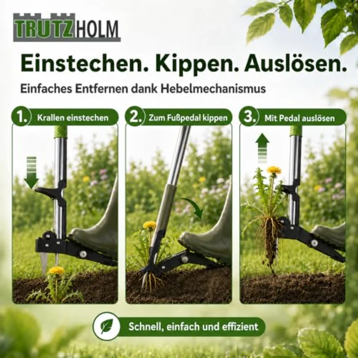TRUTZHOLM Unkrautstecher mit Stiel, ergonomischer Wurzelentferner mit Hebelmechanismus und Fußtritt für Garten und Rasenpflege – Bild 4