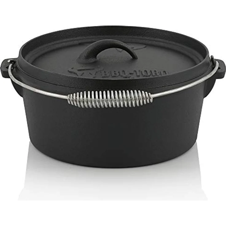 BBQ-Toro 10-teiliges Dutch Oven Set mit Schmortopf, Holzkiste, Waffeleisen, Stieltopf, Grillpfanne, Grillplatte, Stapelrost, Untersetzer, Deckelheber, Ringreiniger | Gusseisen Feuertopf mit Deckel – Bild 3