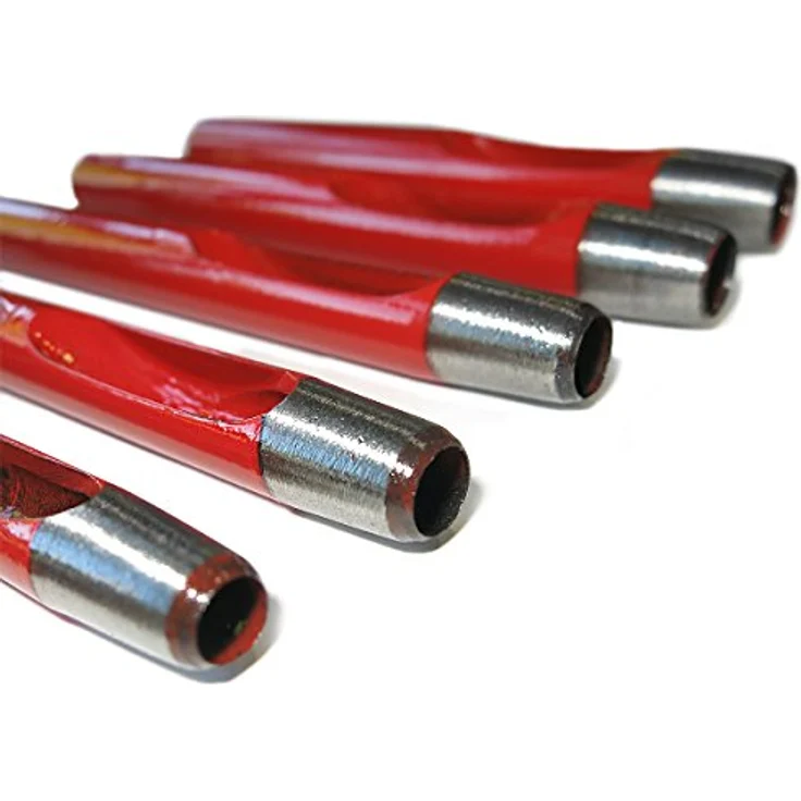 S&R Locheisen-Satz 2-10mm, Rund-Locheisen & Loch-Pfeifen aus Kohlenstoffstahl für präzises Ausstanzen in Pappe, Gummi & Leder, Hohlstanzer & Formlocheisen für Gürtel, Uhren-Armband & weiche Werkstoffe – Bild 5