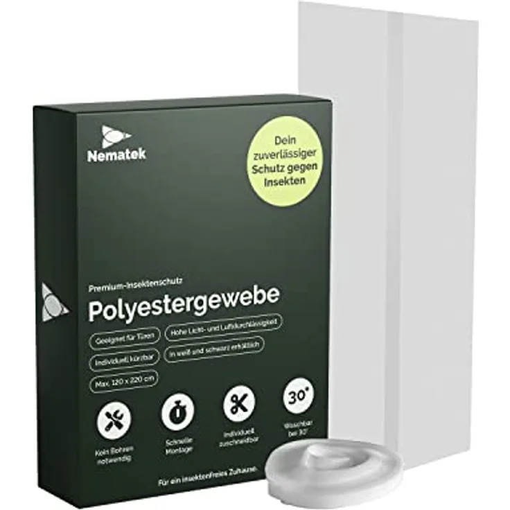 Nematek Polyester Fliegennetz Balkontür - Mückennetz Balkontür - Fliegengitter Lamellenvorhang zum Kleben - individuell zuschneidbar - Fliegennetz Tür bis zu 120 x 220 cm (weiß) - Preisvergleich