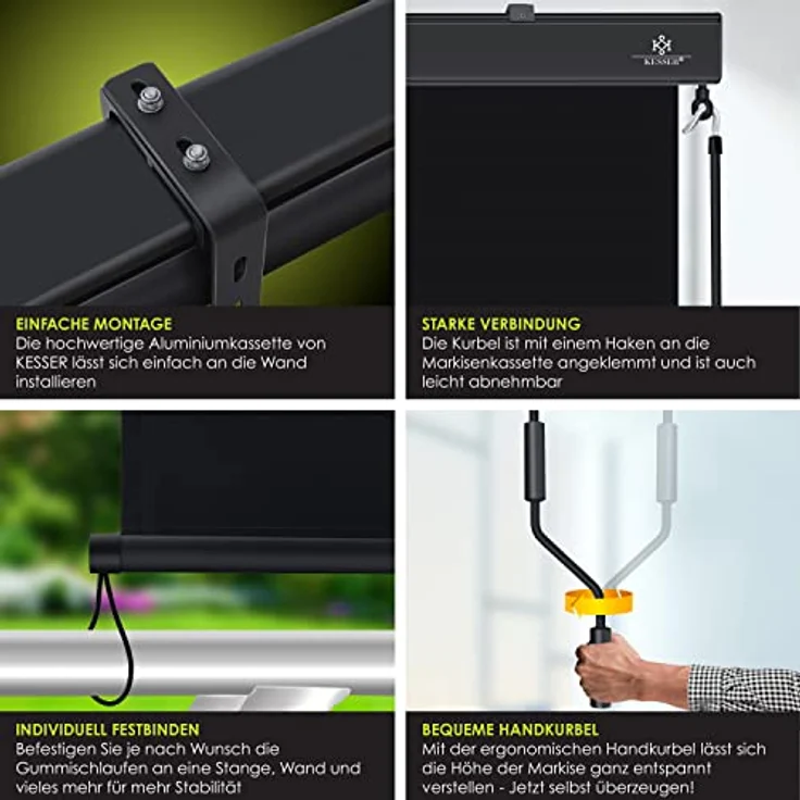 KESSER® Senkrechtmarkise Außenrollo Handkurbelmechanismus Balkonrollo Sonnen-und Sichtschutz, Beschattung Sonnenschutz Außen Rollo mit Kurbel Markisenkasten, Balkon und Terrasse, 180 x 250cm Anthrazit – Bild 3