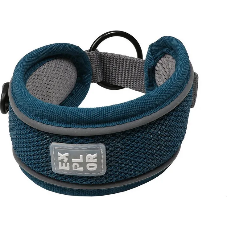 DUVO+ Duvoplus EXPLOR Ultimate Fit Control Halsband Classic, breites Neoprenhalsband für Hunde, petrol blue, reflektierende Paspelierung, verstellbar, schnell trocknend