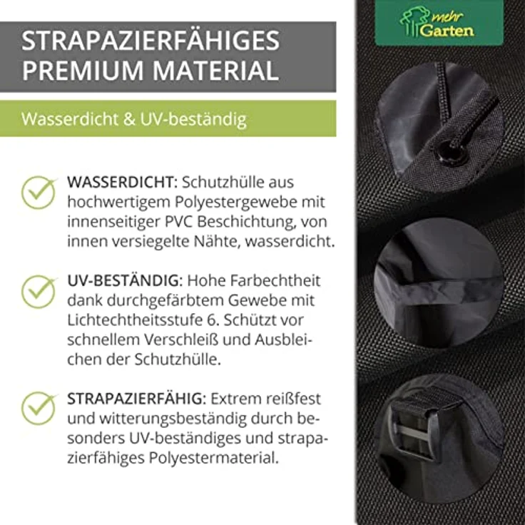 Mehr Garten – Premium Gasgrill-Abdeckung Trapez: 137(B) x62(T) x117(H) cm I Abdeckhaube für Gasgrill wasserdicht und wetterfest aus Oxford 600D Gewebe I Grillhaubenabdeckung I Schwarz – Bild 2