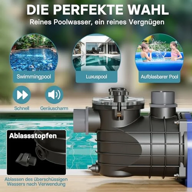 WilTec Pool Pumpe 10800 l-h 180 W Schwimmbadpumpe Filterpumpe Umwälzpumpe Pool – Bild 4
