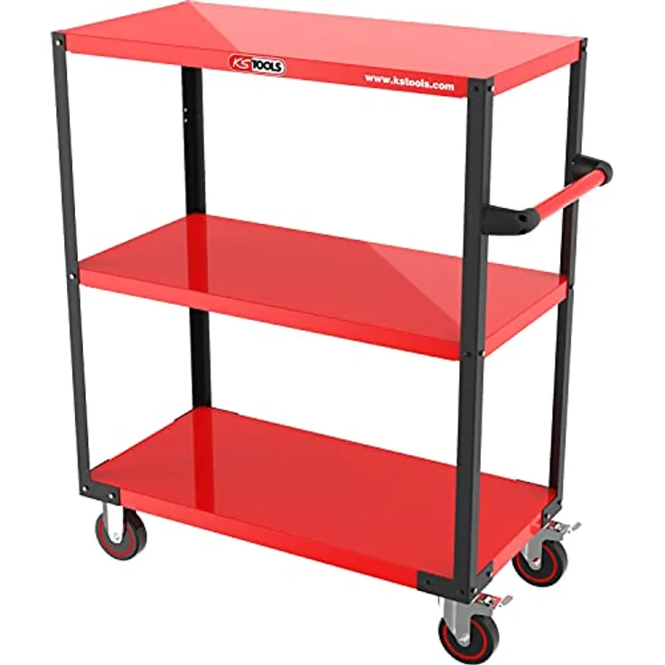 KS Tools 890.0009, Werkzeugwagen + Montagewagen, stabile Stahlblechkonstruktion, 300 kg Tragkraft, Mobilität mit Lenkrollen, drei Etagen zur optimalen Werkzeugorganisation