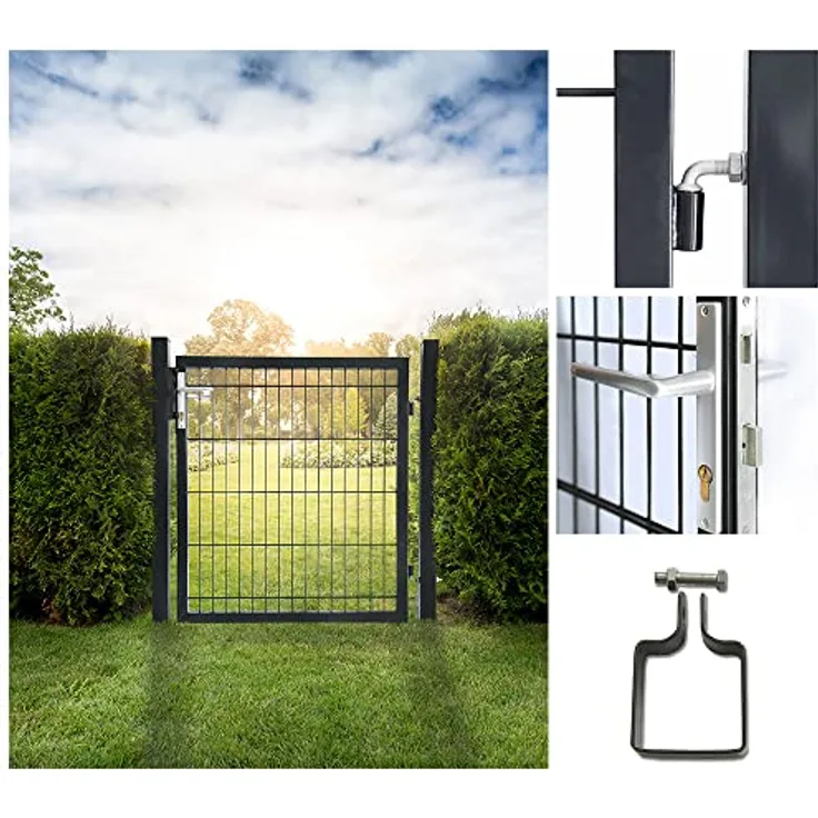 HOME DELUXE - Gartentor PORTARIUS - Anthrazit, Höhe 80 cm - inkl. Griff, Schloss und Schlüssel I Gartenpforte Einfahrtstor Hoftür