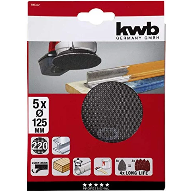 kwb Gitterleinen Schleif-Papier Schleifgitter-Scheibe für Nass- und Trocken-Schliff, f. Excenter-Schleifer Ø 125 K-220, aus Fiberglas, gelocht m. Klett, 5 Stk. - Preisvergleich – Bild 2