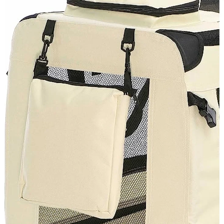 Fudajo Faltbare Transportbox für Hunde, Katzen L (70x52x50cm), robust, leicht, sicher, Hundebox mit Tragegriff und Decke, Beige – Bild 4