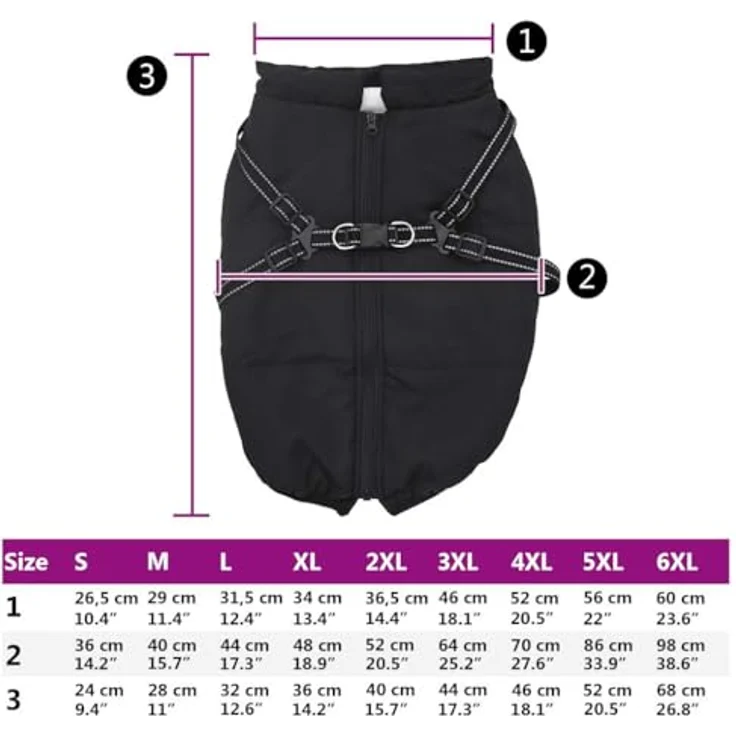 vidaXL Hundemantel mit Geschirr Wasserdicht Reflektierend Schwarz 3XL, Wasserfestes Fleece-Futter, Verstellbare Gurte, Reflektierende Streifen – Bild 3