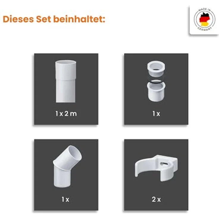 INEFA Fallrohr Set PVC DN 50, 2m, weiß, witterungsbeständig mit einfacher Montage und Zubehör für optimale Dachentwässerung – Bild 3