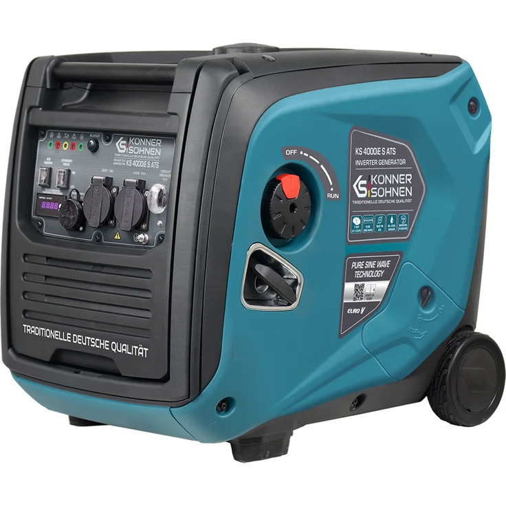 Könner & Söhnen Inverter-Generator KS 4000iE S ATS tragbare Energiequelle Strom, Benzin-Inverter-Generator mit reiner Sinuswelle, ECO-Modus, 230 V, 4 kW, schwarz