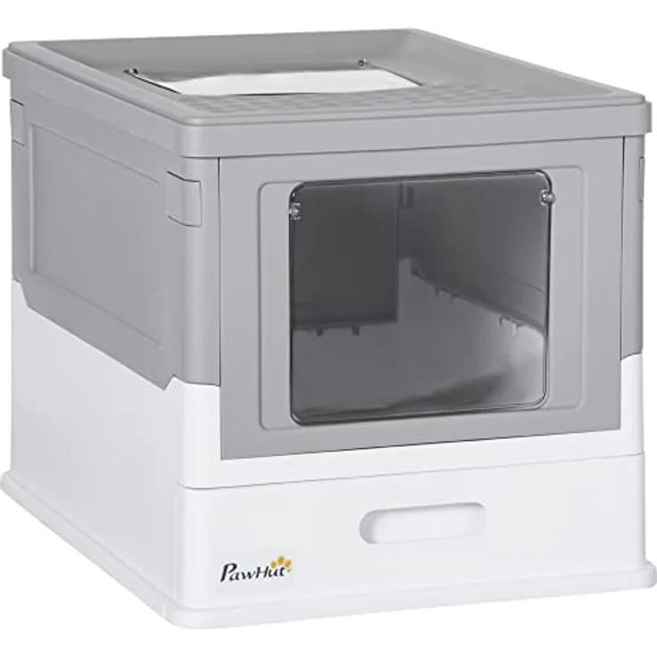 PawHut Katzentoilette Katzenklo mit Deckel Katzenhaus mit Bodenschale und Schaufel Desodorierungsbox Kunststoff Weiß+Grau 47,5 x 35,5 x 36,7 cm – Bild 1