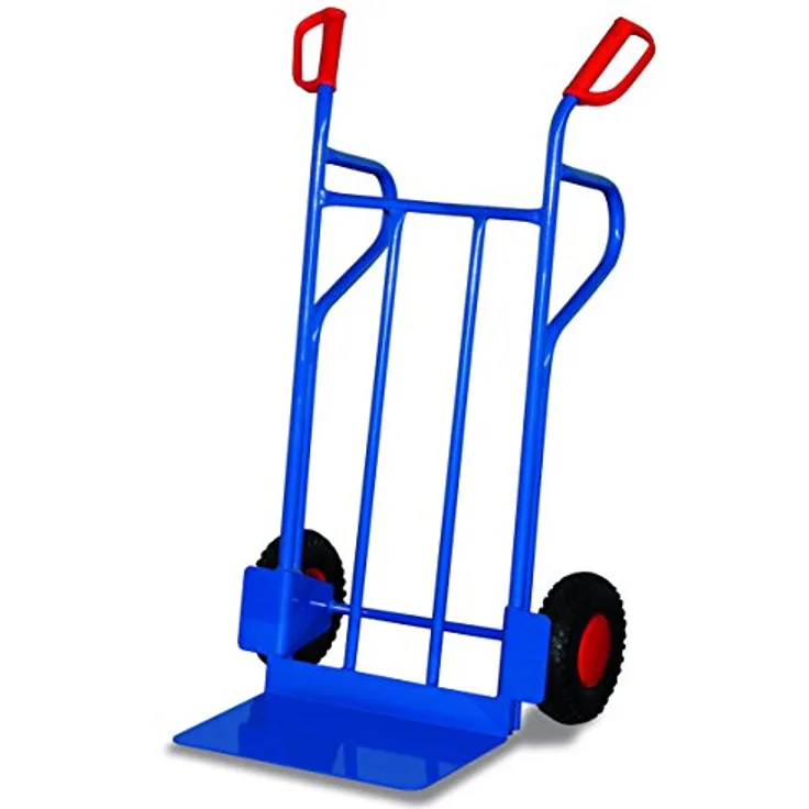 VARIOFIT Stahlrohrkarren 250kg Tragkraft, mit Standbügeln und großer Schaufel, Luftbereifung, RAL 5010 enzianblau