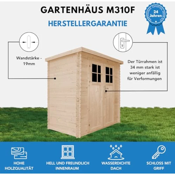 TIMBELA Holzhaus Gartenhaus - Gartenschuppen Holz mit Boden Imprägnierte B239xL142xH200 cm/ 2,63 m2 Lagerschuppen für Garten - Fahrrad Schuppen - Hochwertige abschließbare Tür M310F+M310G – Bild 3