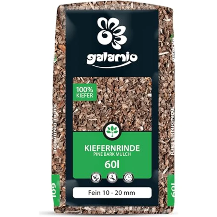 GALAMIO Kiefernrinde Kiefernmulch, Dekorativer Rindenmulch aus Naturmaterial, rotbraun, Körnung 10-20mm, 60l x 39 Säcke pro Palette, 2.340l, pH-Wert 5,10, langlebig und unkrauthemmend – Bild 4
