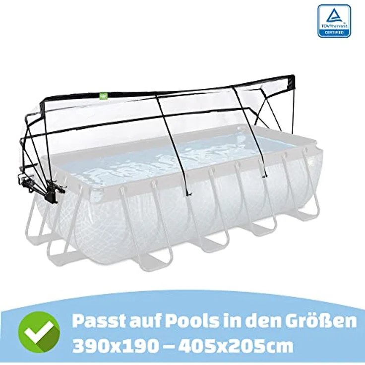 EXIT Toys Pool Abdeckung - 400x200cm - Universal - Rechteckige Multifunktionale Überdachung - Passt auf Pools in den Größen 390x190 – 405x205cm - Für Sauberes und Warmes Poolwasser - Pool Zubehör - Preisvergleich – Bild 2
