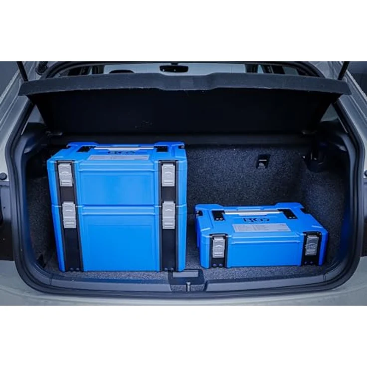 BGS TECHNIC Systemkoffer Größe L, robuster Aufbewahrungskoffer aus ABS-Kunststoff mit klappbarem Aluminium Tragegriff und 4 Schnappschlössern – Bild 3