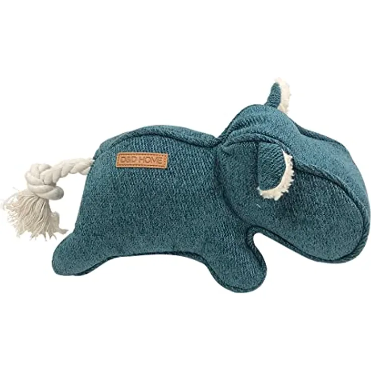 D&D Home Hundespielzeug Modell Emmy, Blau, Elegantes Chenille-Spielzeug mit 2 Squakern und Baumwollseilschwanz