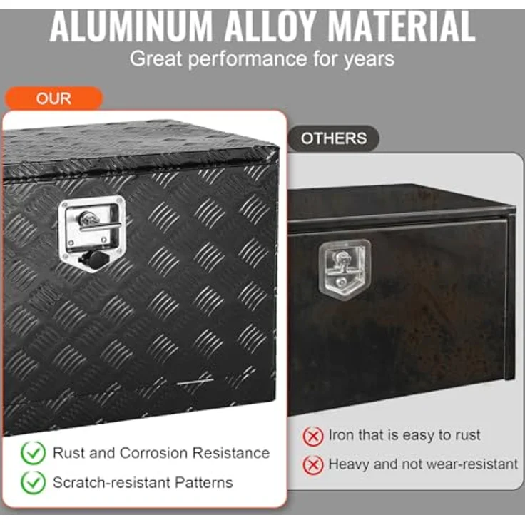 VEVOR Truckbox Werkzeugbox, Unterboden-Anhängerbox 760 x 355 x 405 mm, abschließbar, Aluminiumlegierung, 30 kg belastbar, Schwarz – Bild 4