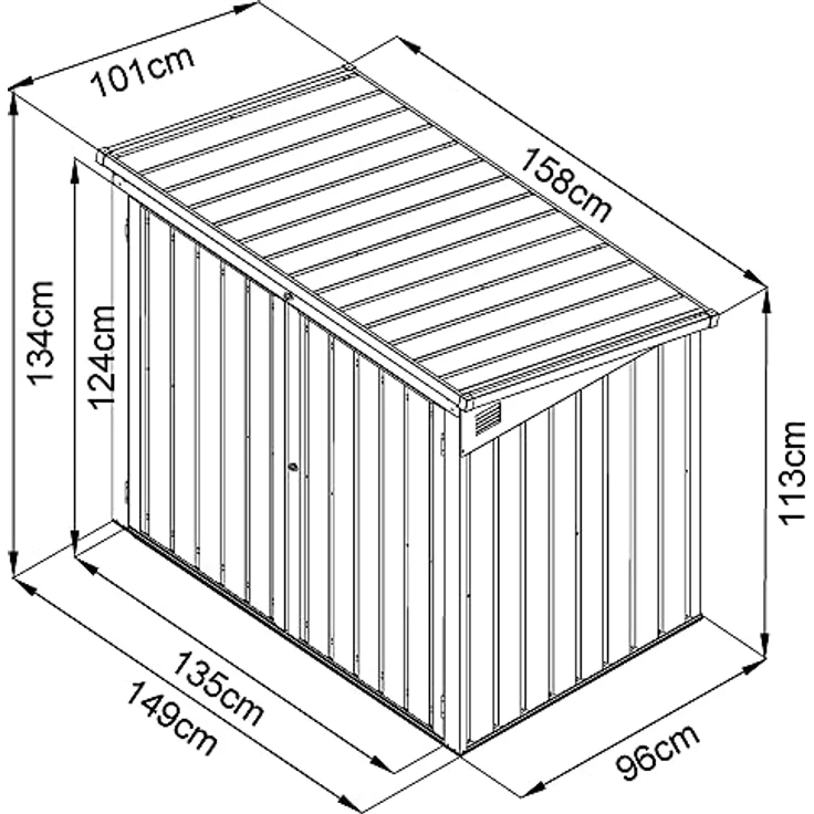 Zelsius Gartenschrank 158 x 101 x 134 cm | Anthrazit Geräteschrank mit Lüftungsgittern | Gartenhaus | Geräteschuppen für Garten | Mülltonnenbox für 2 Tonnen | Metall Aufbewahrungsbox – Bild 2