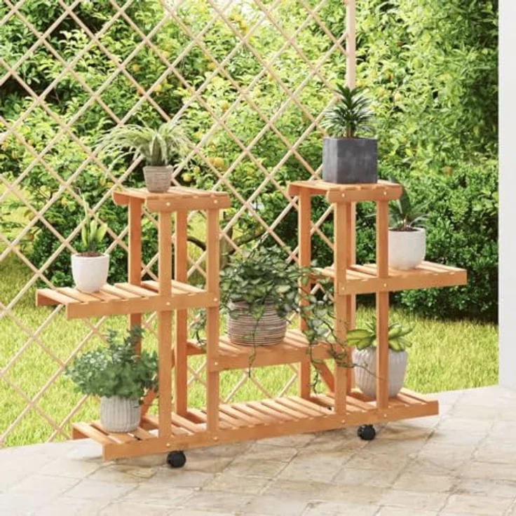 vidaXL Blumenständer, Pflanzständer mit Rollen 110x25x78 cm Massivholz Tanne, Retro-Stil und Flexibilität mit drehbaren Rollen – Bild 2