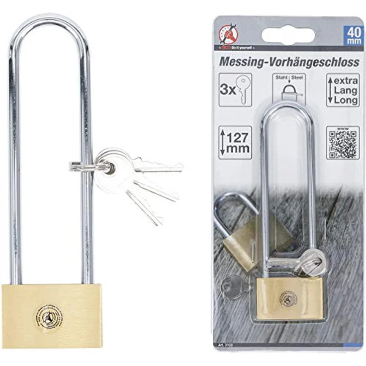 Kraftmann 3103 | Messing-Vorhängeschloss | extra hoher Bügel | 40 mm – Bild 6
