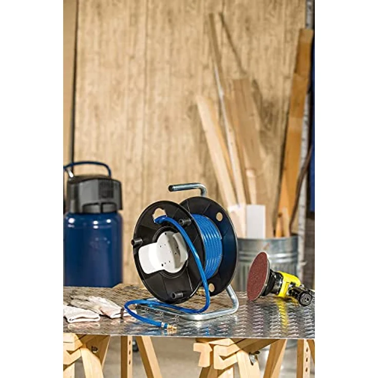 Brennenstuhl Trommel mit Druckluftschlauch, aufrollbar, 20 Meter, Ø 6/12 mm, max. Schlauchdruck 15 bar, Schwarz/Blau – Bild 3
